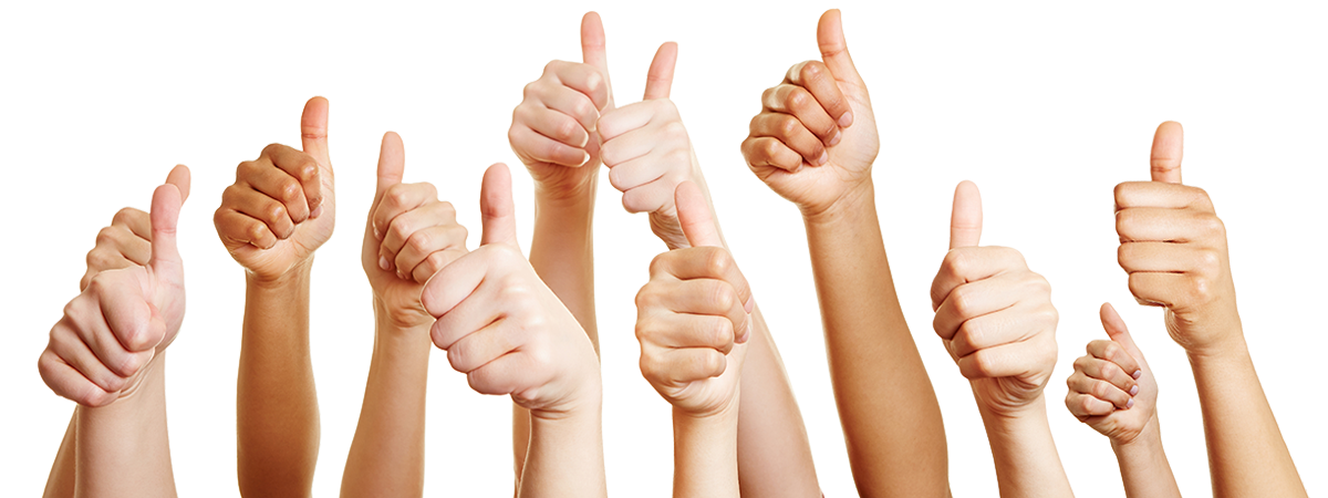 a group of hands giving the thumbs up sign showing approval for a video testimonial service